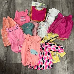 6-9 Month Girls Clothes Lot, New Set Of 8 Bibs, 14 Pieces Total, Dress, Jacket